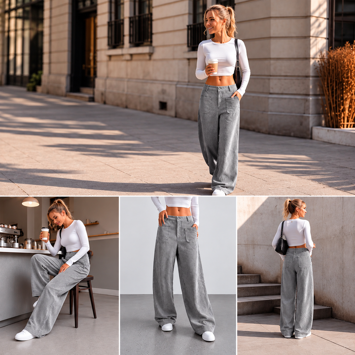 Jina – Pantaloni cu croi larg și buzunare în față