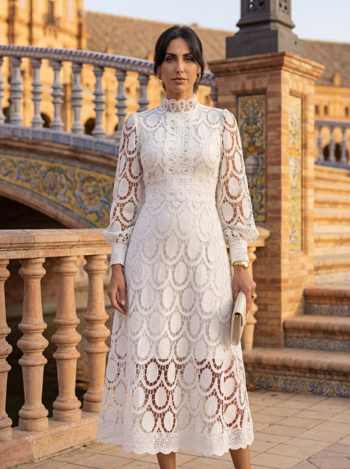 Maelle - Rochie Elegantă Din Dantelă, Cu Mâneci Lungi