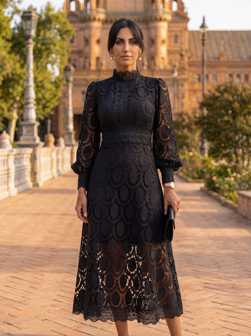 Maelle - Rochie Elegantă Din Dantelă, Cu Mâneci Lungi