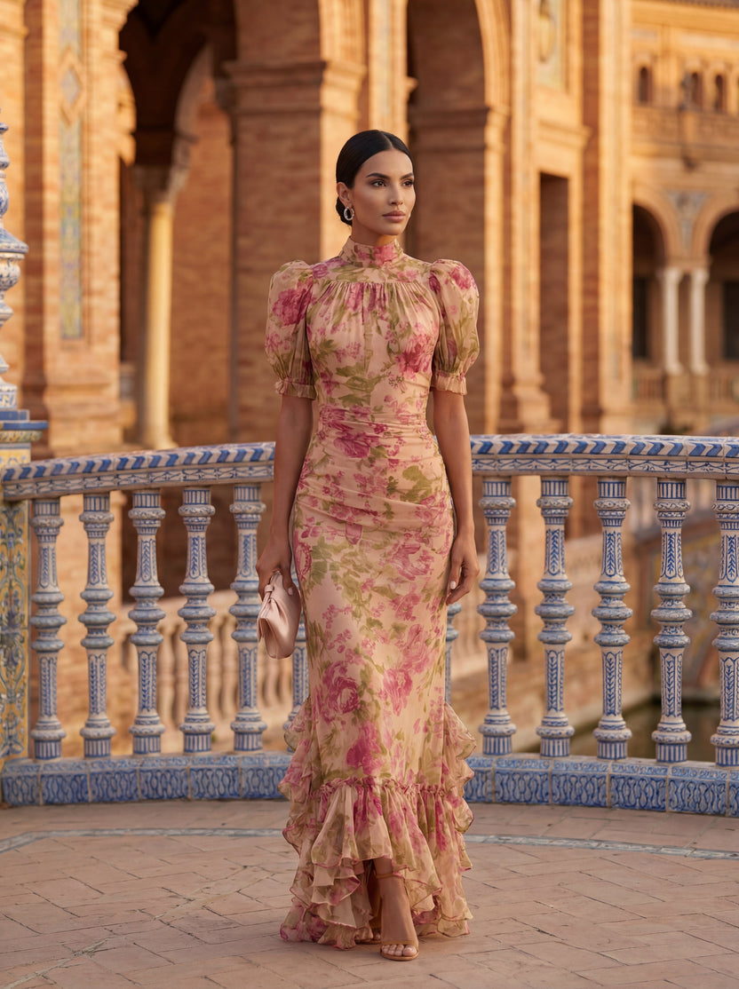 Rimina – Rochie Elegantă Cu Imprimeu Floral și Volane