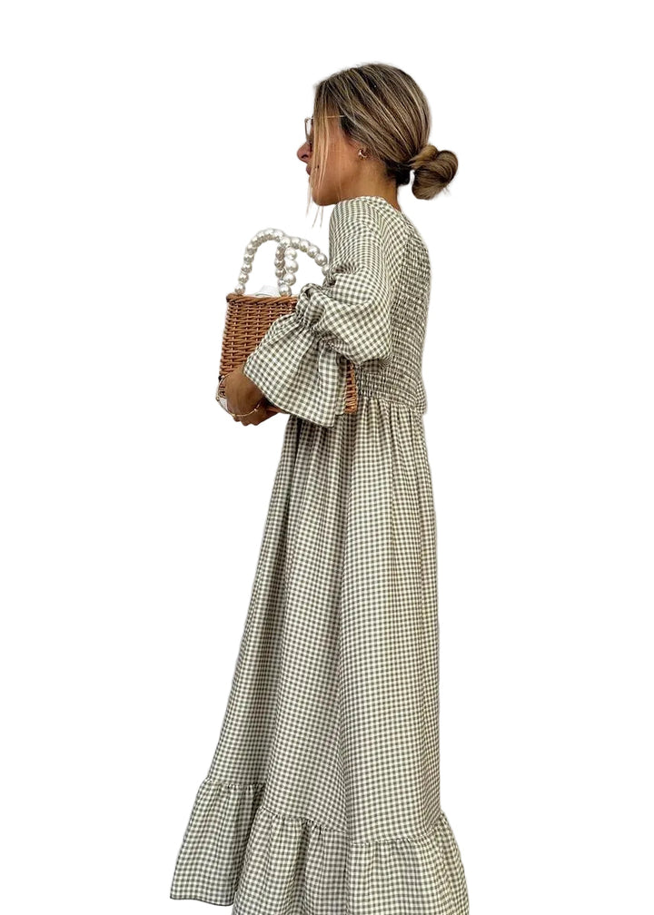 Helenee - Rochie Maxi În Carouri Cu Guler Rotund