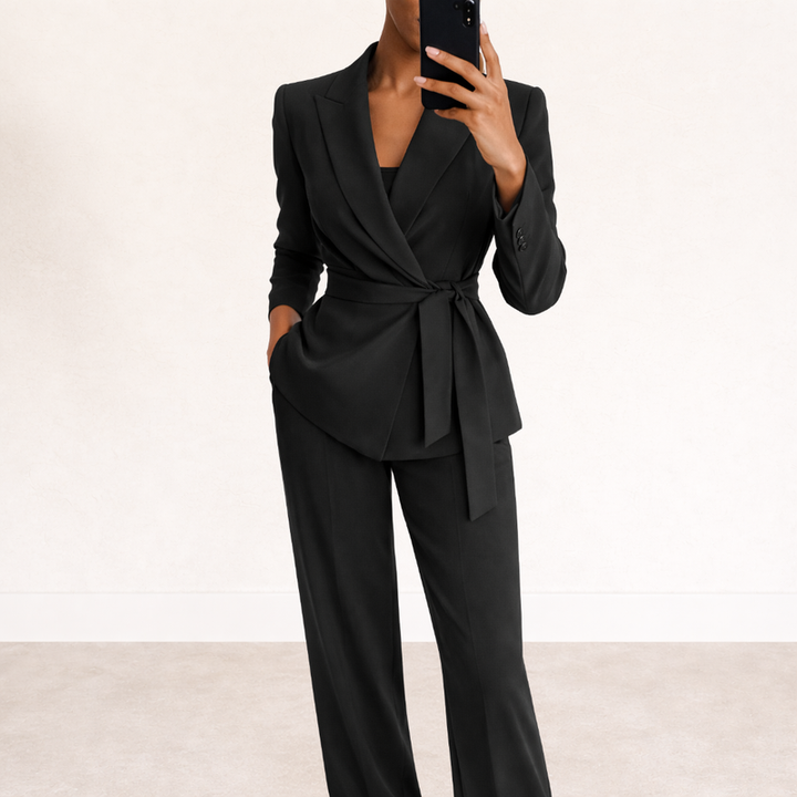 Aliona - Set Blazer Cu Drapaj și Pantaloni