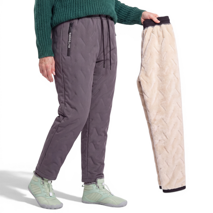 Aysun - Pantaloni cu Căptușeală Din Fleece și Cordon la Talie