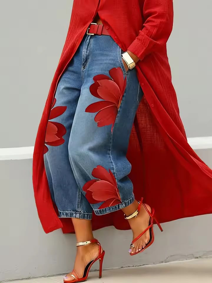 Makellah - Blugi Casual Cu Imprimeu Floral