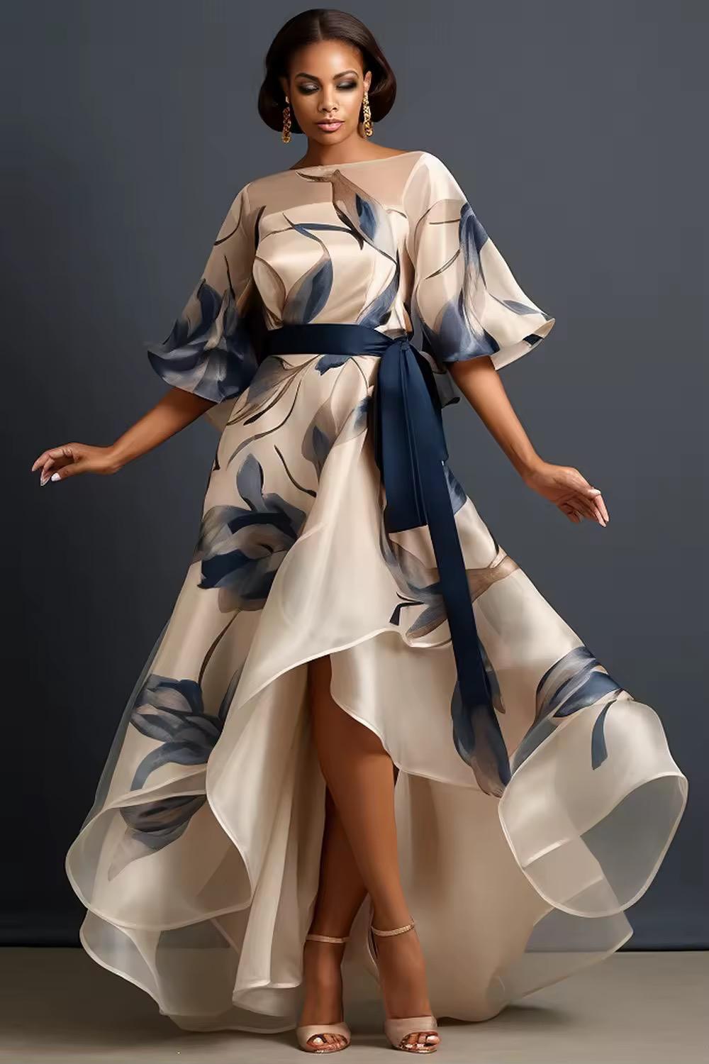 Lunara - Rochie Maxi Din Șifon Cu Imprimeu Floral Cu Croială Fluidă