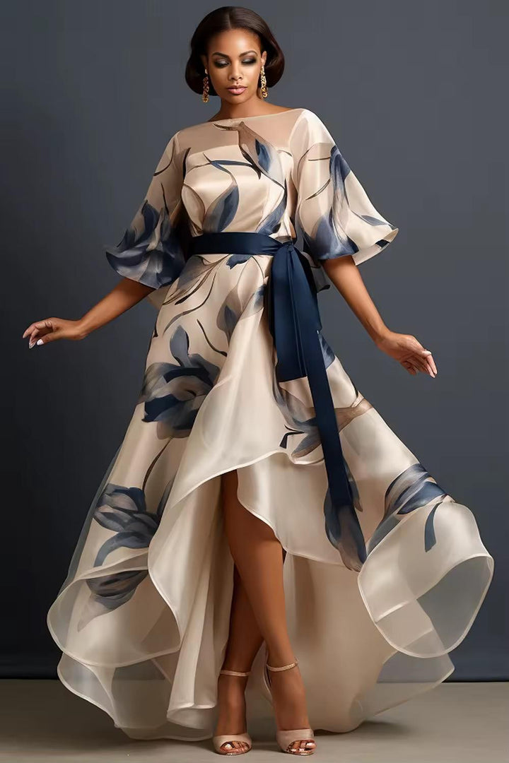 Lunara - Rochie Maxi Din Șifon Cu Imprimeu Floral Cu Croială Fluidă