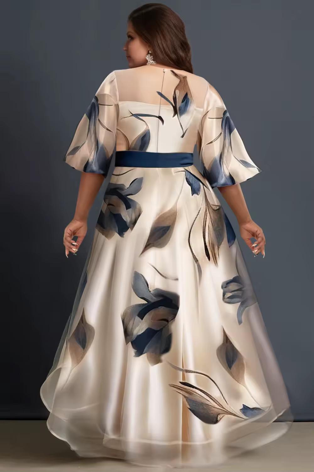 Lunara - Rochie Maxi Din Șifon Cu Imprimeu Floral Cu Croială Fluidă