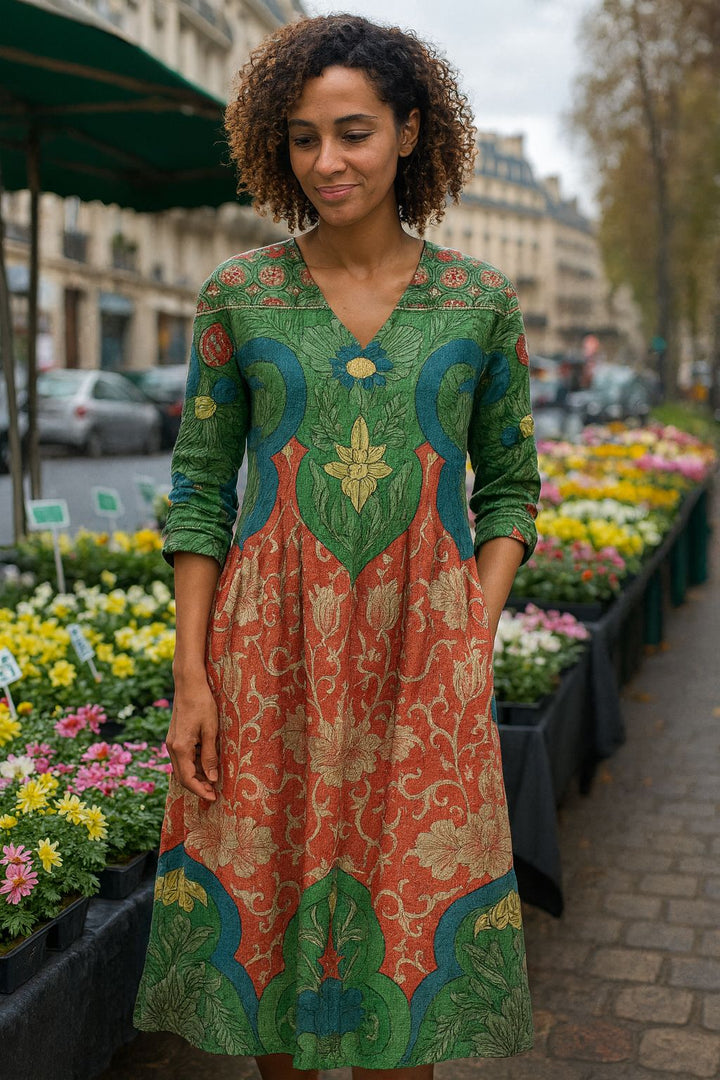 Bernadine - Rochie Lungă Cu Imprimeu Floral Vintage