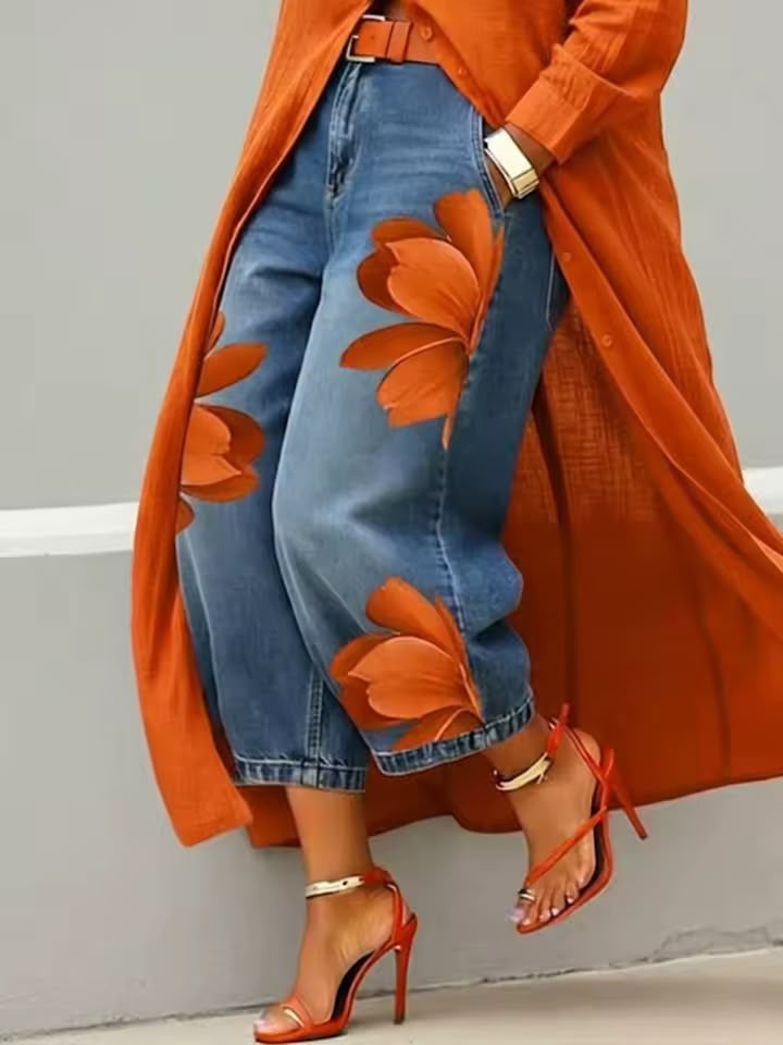 Makellah - Blugi Casual Cu Imprimeu Floral