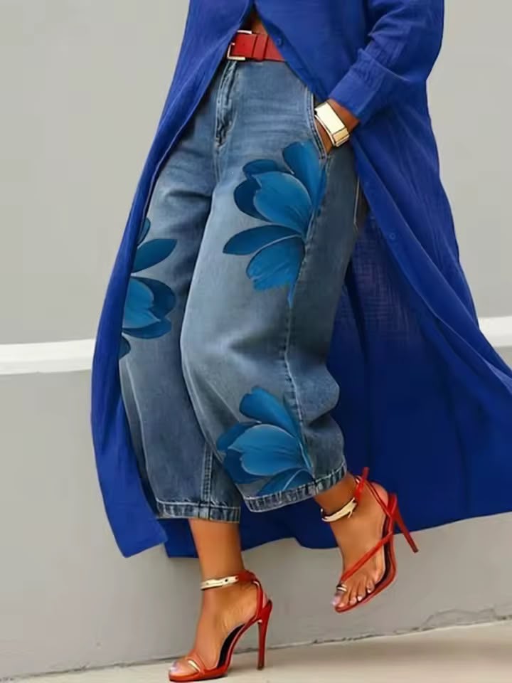 Makellah - Blugi Casual Cu Imprimeu Floral