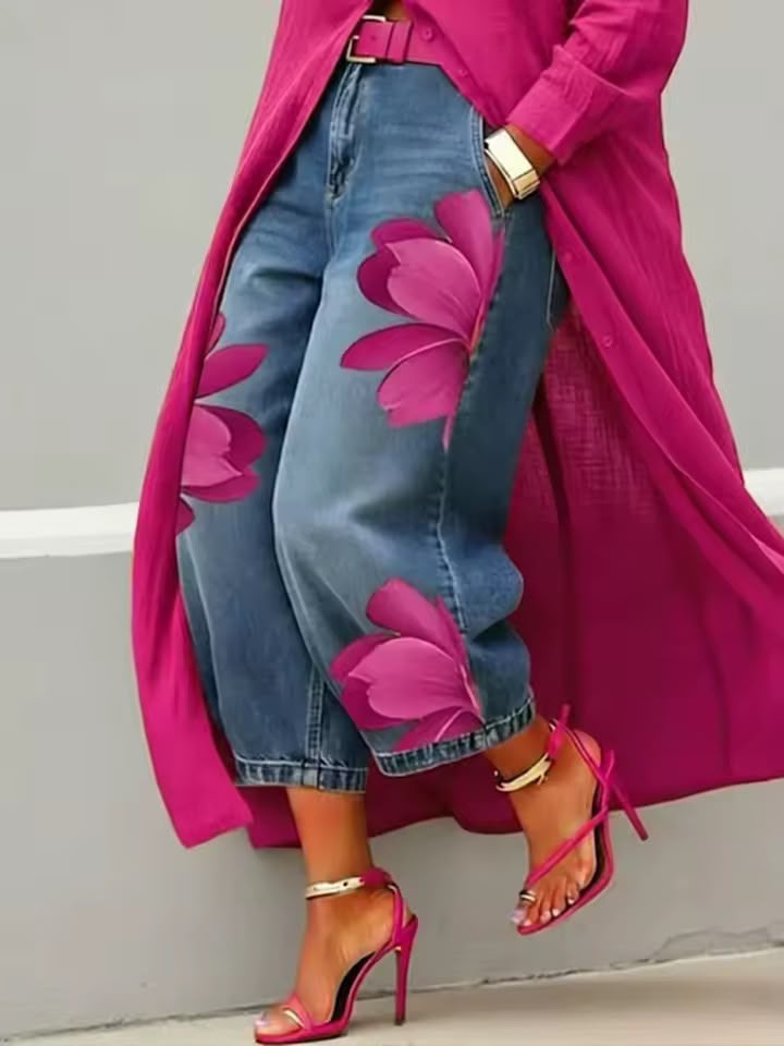 Makellah - Blugi Casual Cu Imprimeu Floral