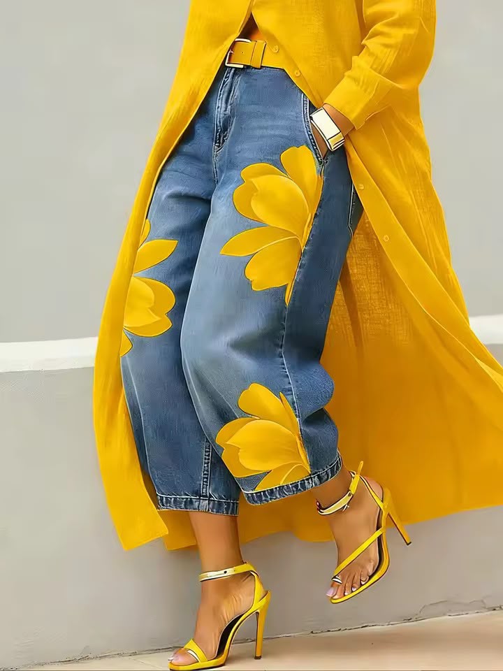 Makellah - Blugi Casual Cu Imprimeu Floral