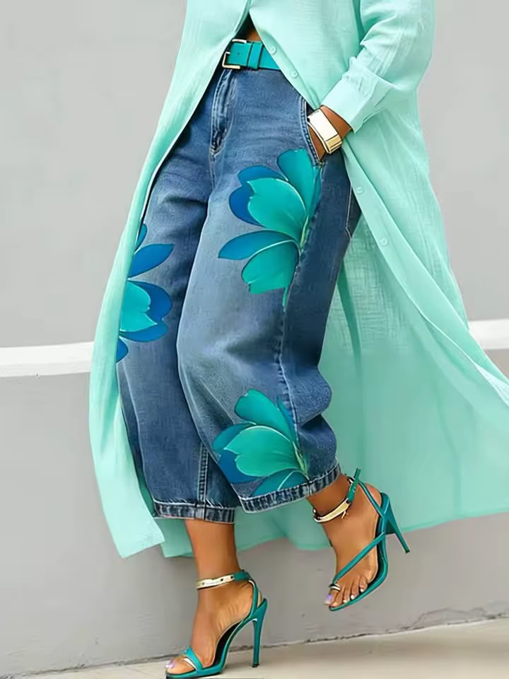 Makellah - Blugi Casual Cu Imprimeu Floral