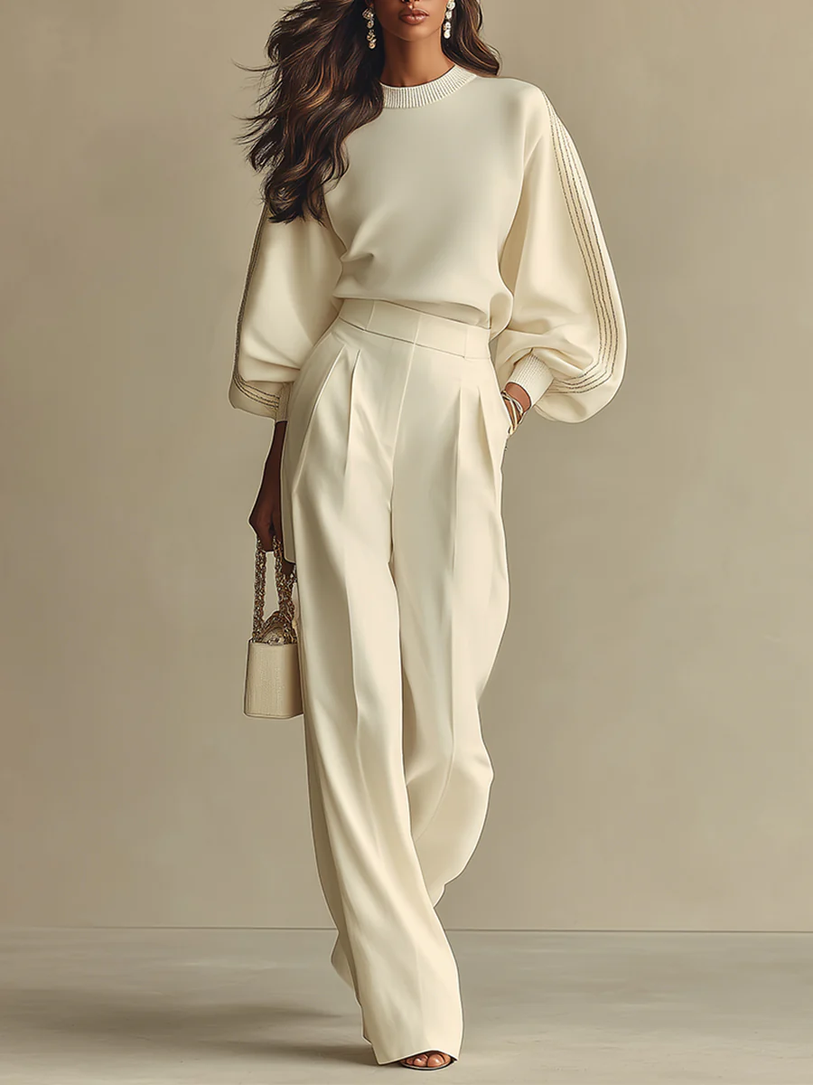 Leticya - Set Din Tricot cu Pantaloni cu Croi Larg