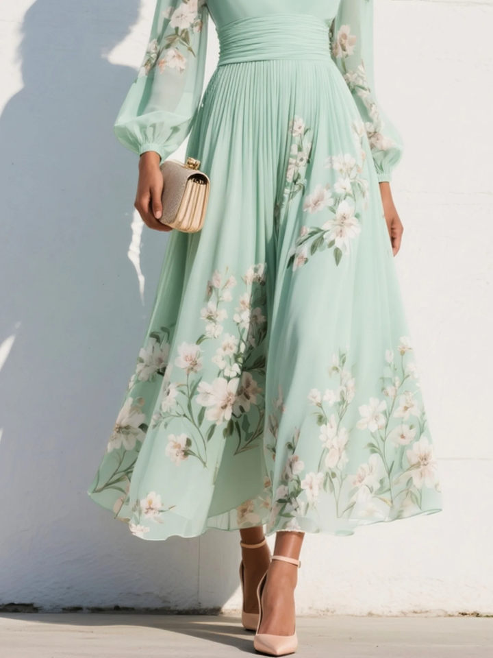 Evalyn – Rochie Lungă Din șifon Plisat
