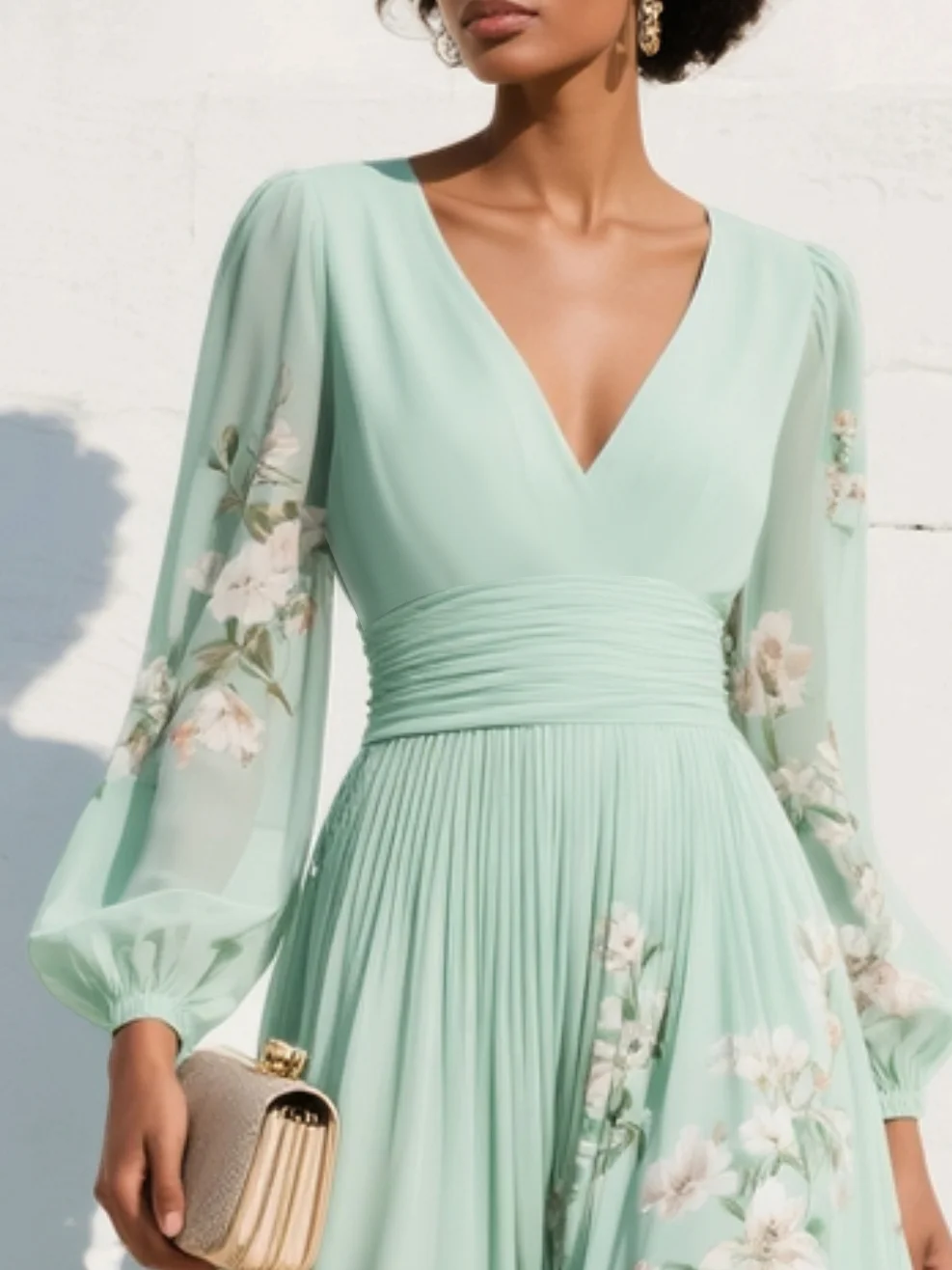 Evalyn – Rochie Lungă Din șifon Plisat
