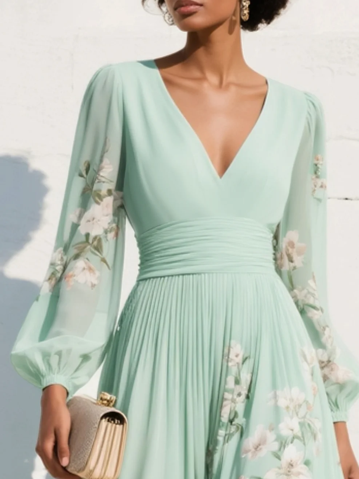 Evalyn – Rochie Lungă Din șifon Plisat