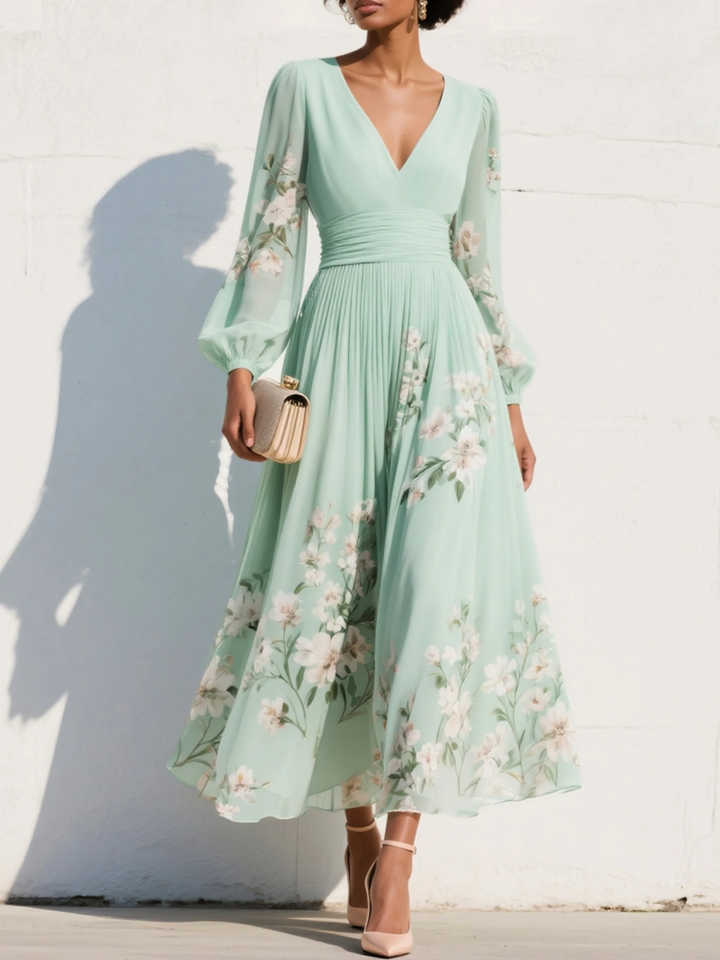 Evalyn – Rochie Lungă Din șifon Plisat