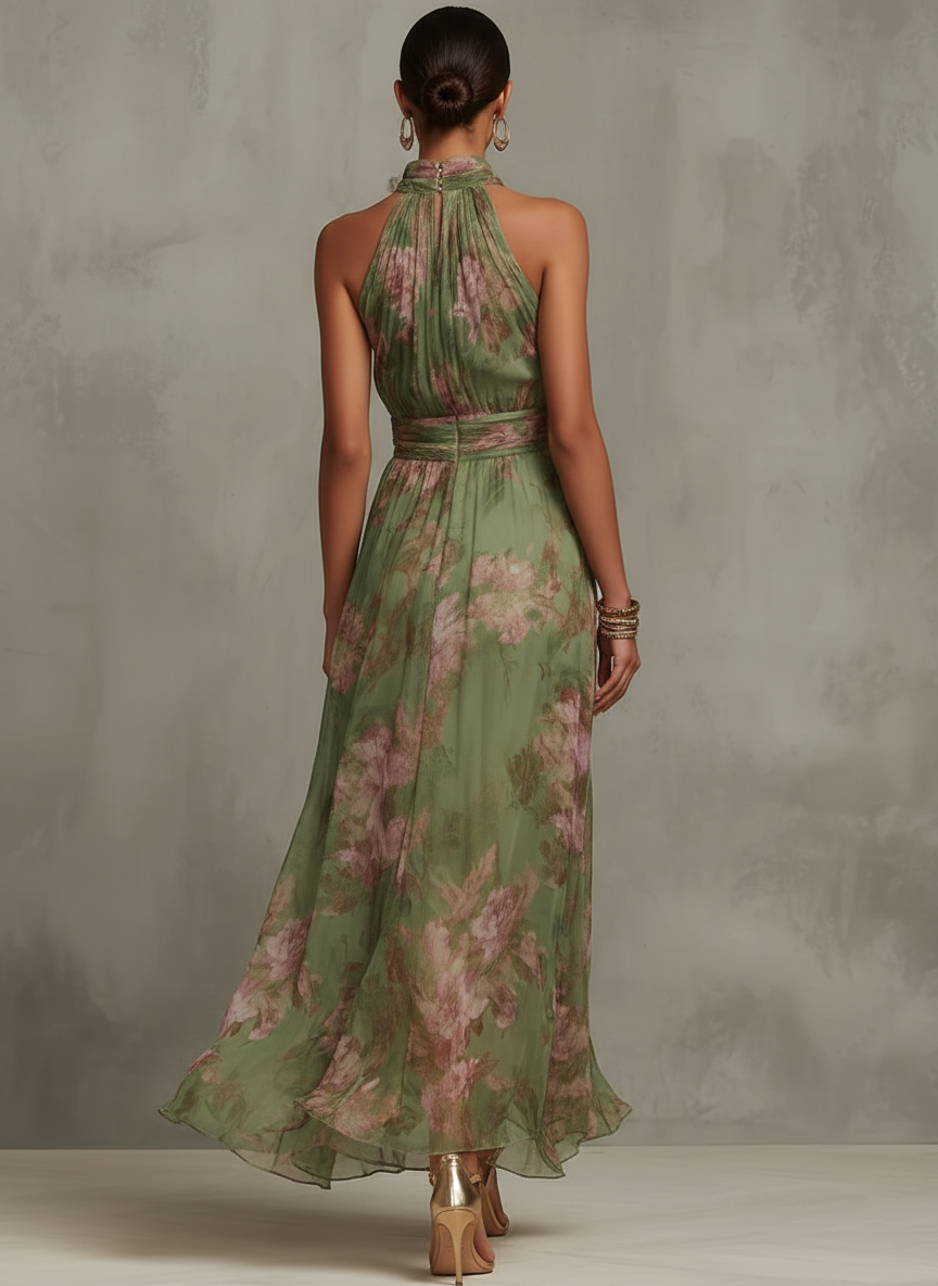 Livya - Rochie maxi Elegantă cu Imprimeu Floral și Decolteu Halter