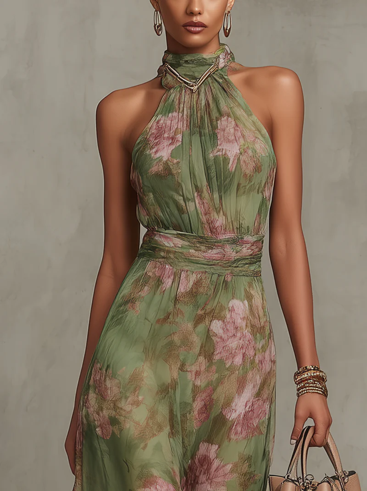Livya - Rochie maxi Elegantă cu Imprimeu Floral și Decolteu Halter