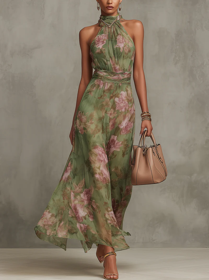 Livya - Rochie maxi Elegantă cu Imprimeu Floral și Decolteu Halter