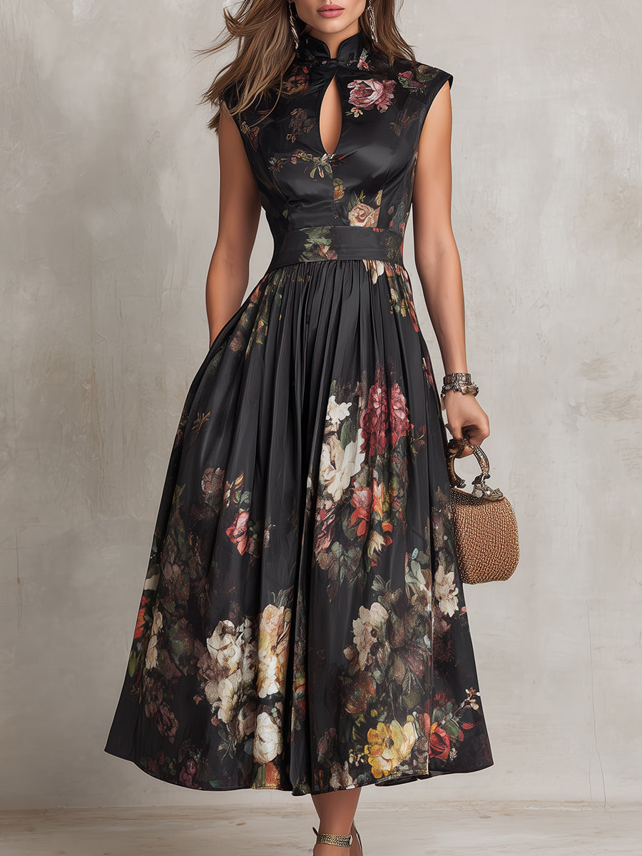 Littia - Rochie Din Satin Cu Imprimeu Floral Plisat