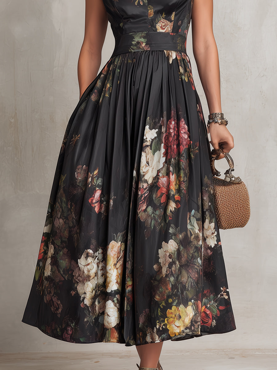 Littia - Rochie Din Satin Cu Imprimeu Floral Plisat