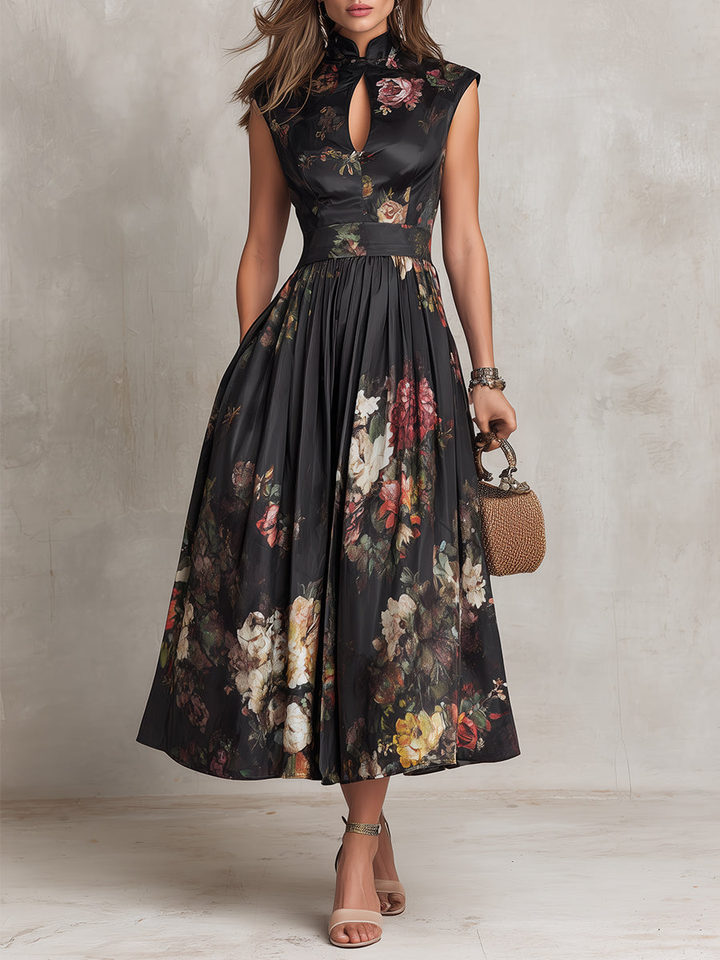 Littia - Rochie Din Satin Cu Imprimeu Floral Plisat