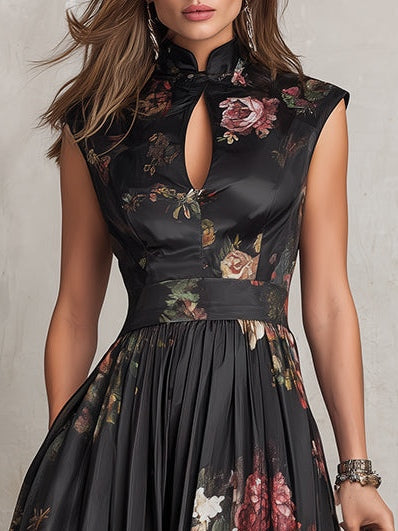 Littia - Rochie Din Satin Cu Imprimeu Floral Plisat