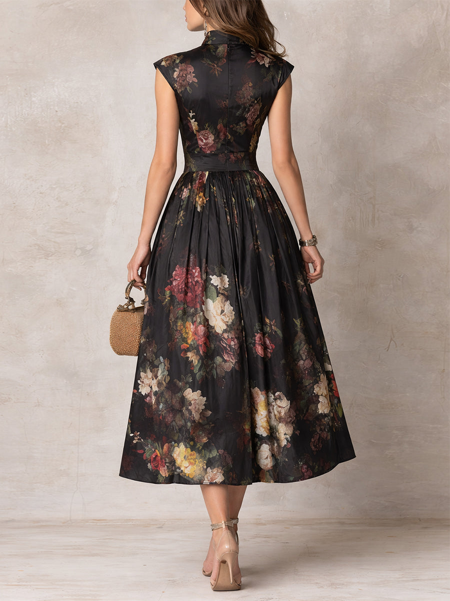 Littia - Rochie Din Satin Cu Imprimeu Floral Plisat