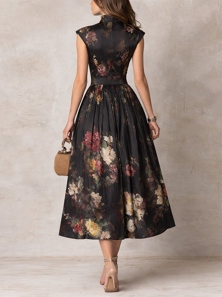 Littia - Rochie Din Satin Cu Imprimeu Floral Plisat