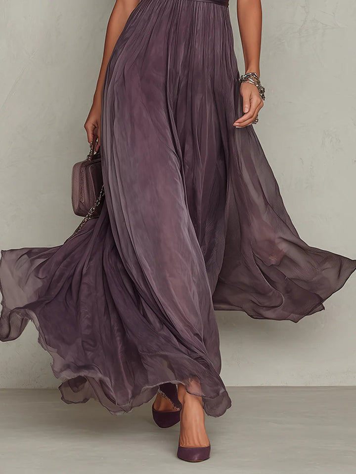 Cynthy – Rochie Lungă în Nuanțe de Prune Cu Dantelă