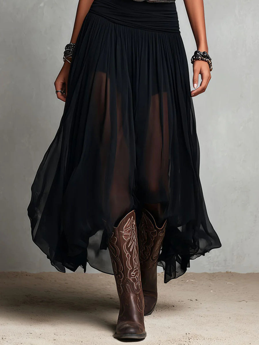 Odetta - Rochie Lungă Elegantă Din Tul, Cu Curea