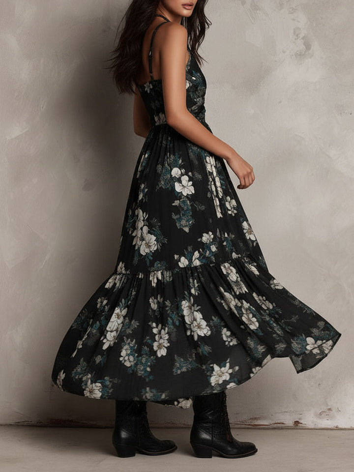 Meza – Rochie Maxi Fără Bretele, Cu Imprimeu Floral În Stil Boem