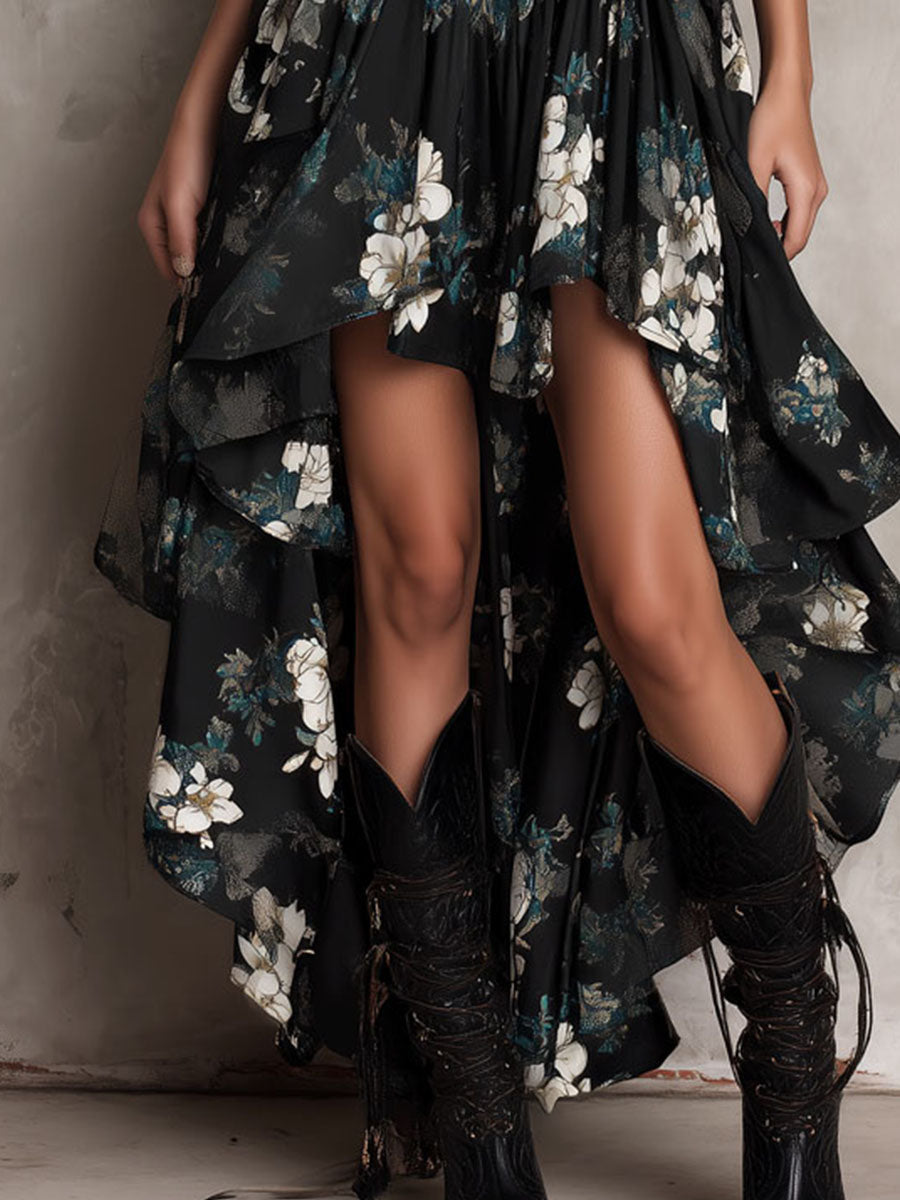 Meza – Rochie Maxi Fără Bretele, Cu Imprimeu Floral În Stil Boem