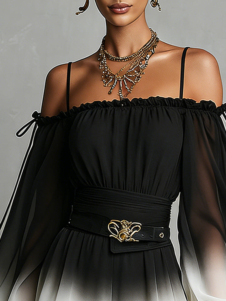 Lyolik - Salopetă Din Șifon Cu Efect De Degrade Și Umeri Descoperiți