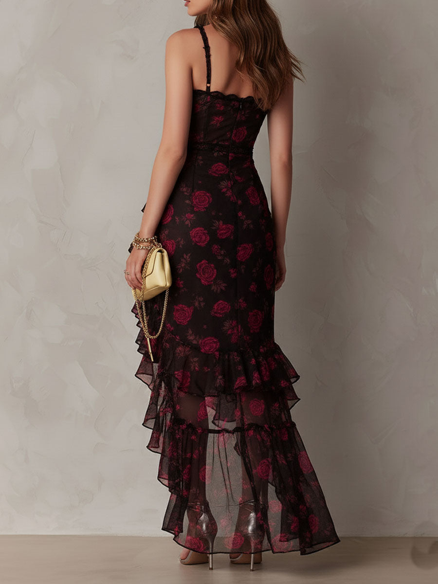 Deyna – Rochie Elegantă cu Imprimeu Floral și Tiv Drapat