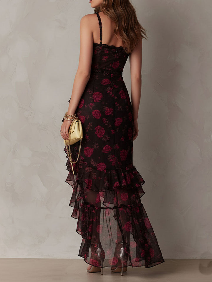 Deyna – Rochie Elegantă cu Imprimeu Floral și Tiv Drapat