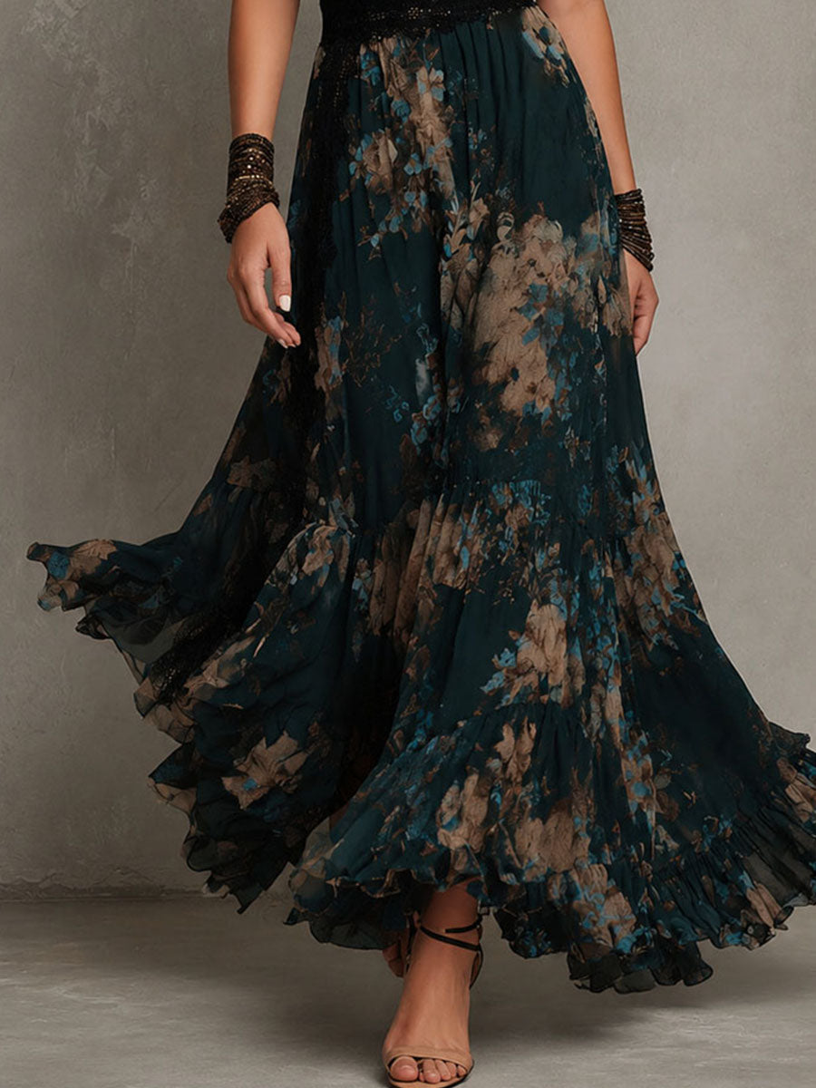 Alime - Rochie Maxi Cu Bordură Din Dantelă Și Imprimeu Floral