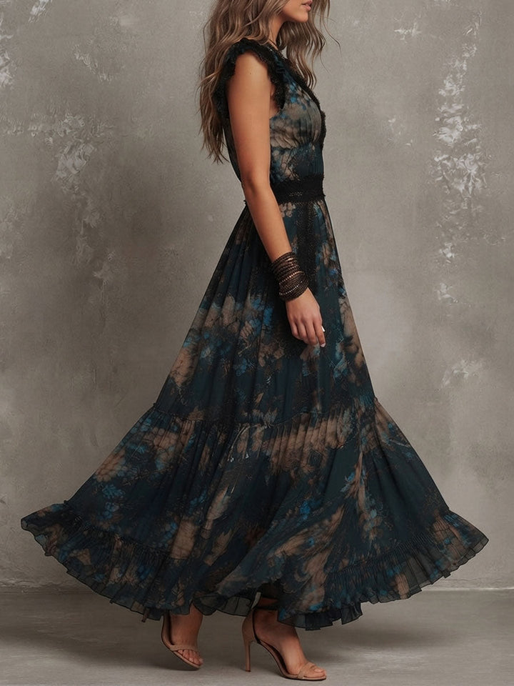 Alime - Rochie Maxi Cu Bordură Din Dantelă Și Imprimeu Floral