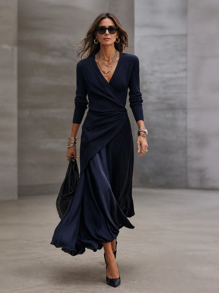 Leslia – Rochie Lungă Elegantă Cu Decolteu În V