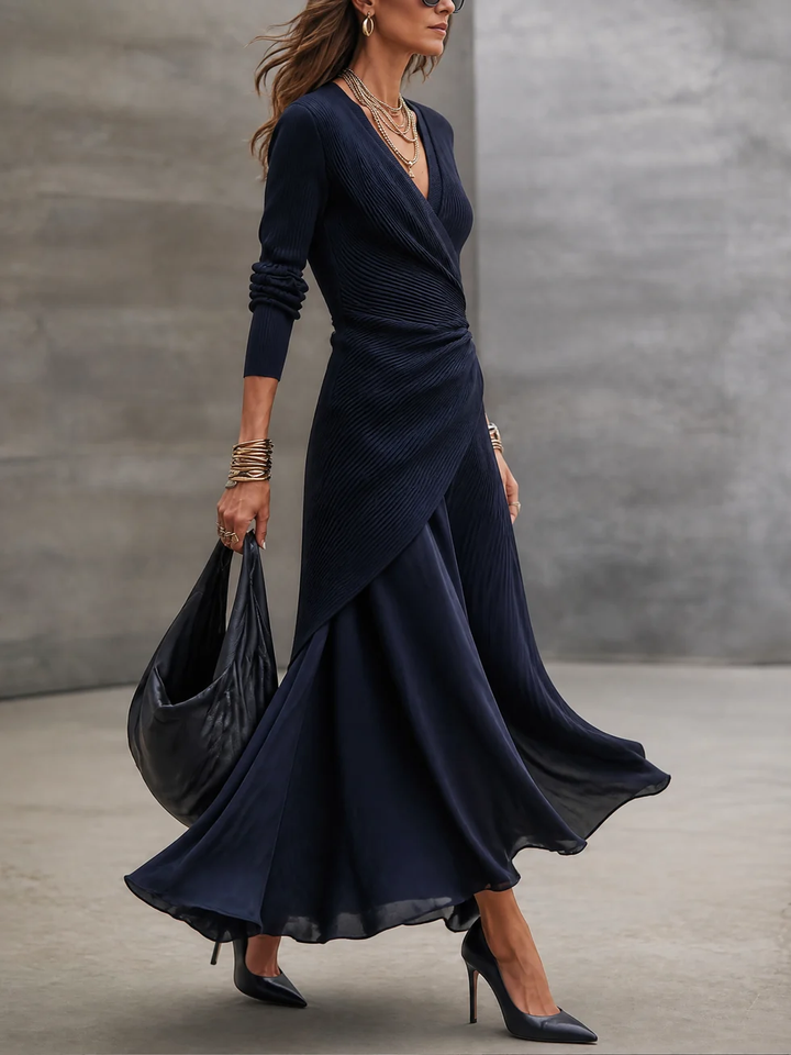 Leslia – Rochie Lungă Elegantă Cu Decolteu În V