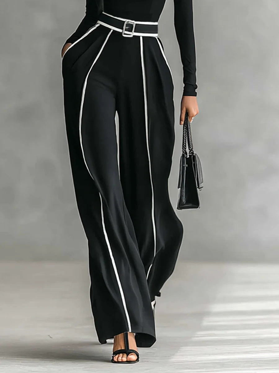 Karyssa - Bluză cu Guler înalt și Pantaloni Largi cu Curea