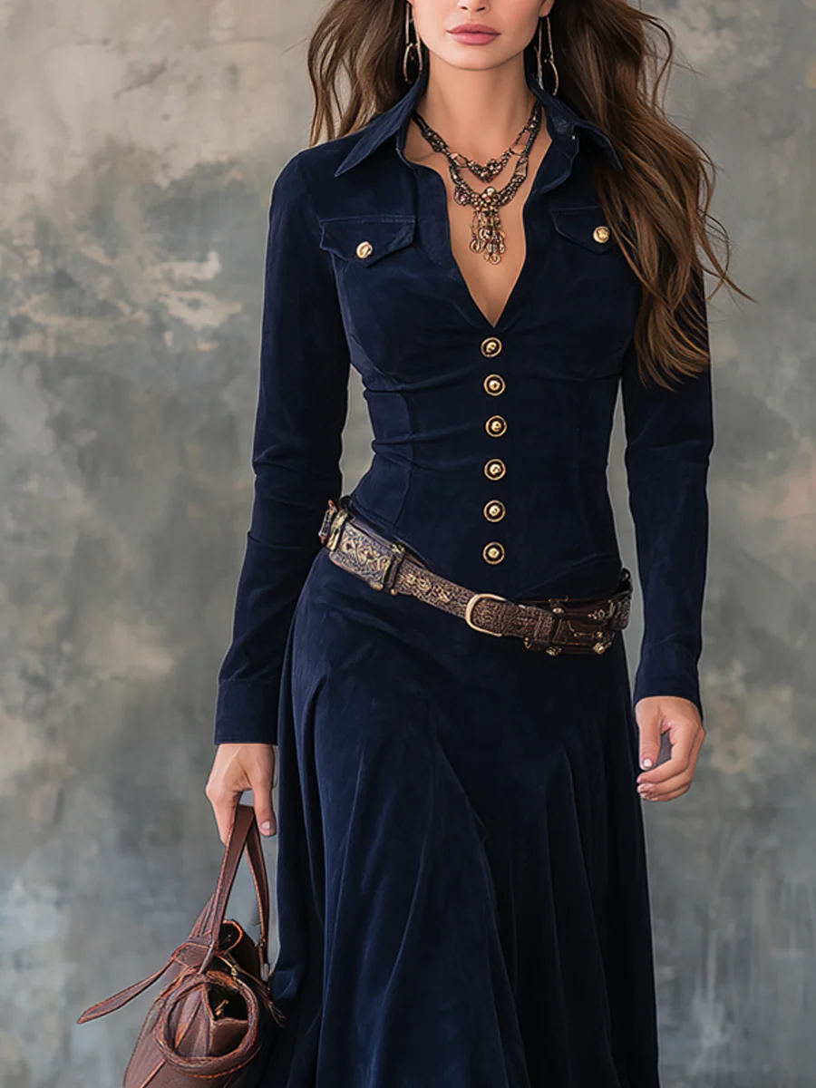 Jelissa - Rochie Lungă din Piele întoarsă cu Fante