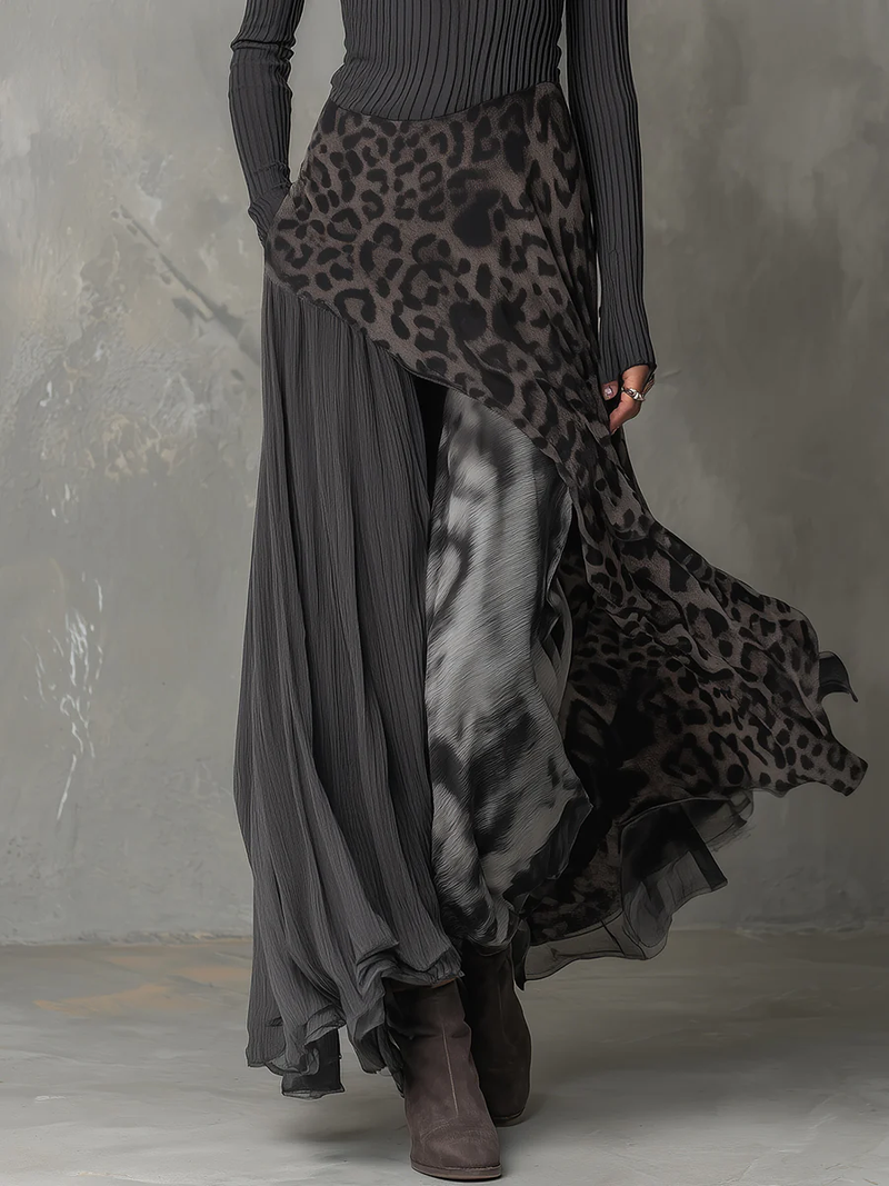 Nkem - Rochie maxi cu Imprimeu Leopard și Dungi