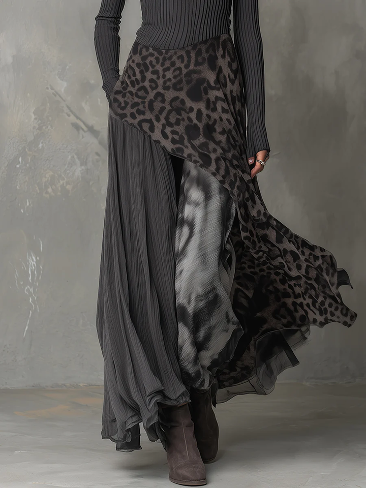 Nkem - Rochie maxi cu Imprimeu Leopard și Dungi