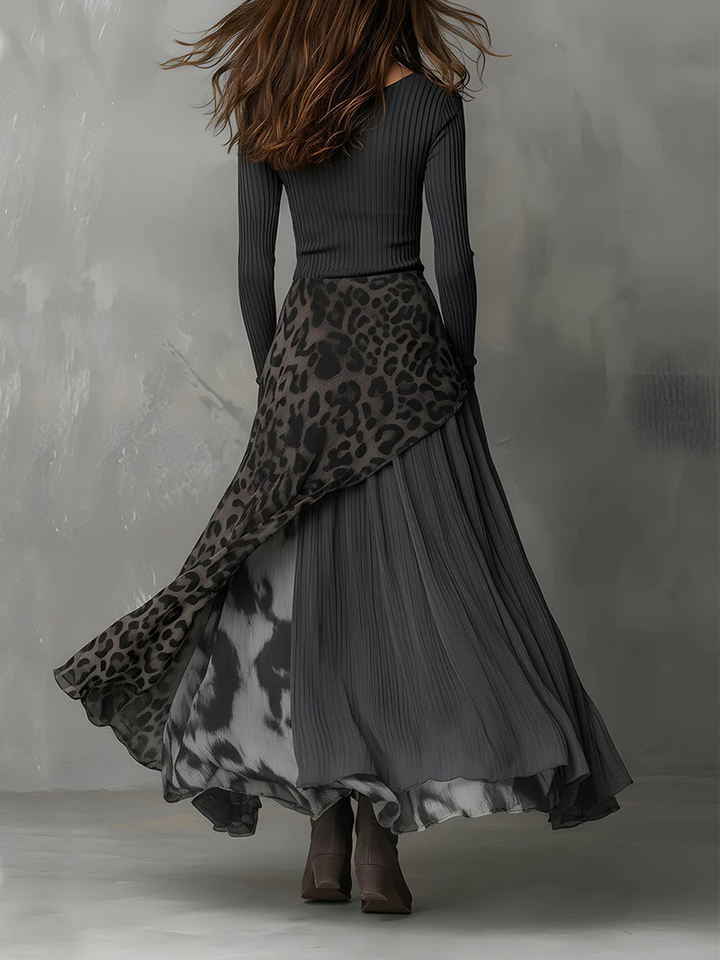 Nkem - Rochie maxi cu Imprimeu Leopard și Dungi