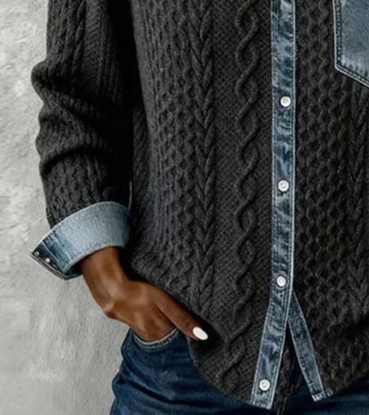 Bibianna - Cămașă Cu Mâneci Lungi și Patchwork Din Denim