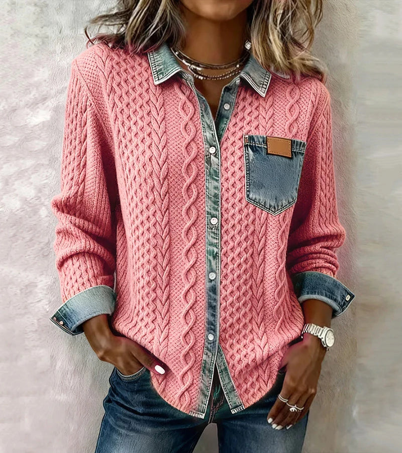 Bibianna - Cămașă Cu Mâneci Lungi și Patchwork Din Denim