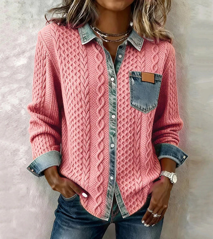 Bibianna - Cămașă Cu Mâneci Lungi și Patchwork Din Denim